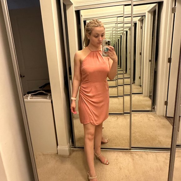 Abercrombie & Fitch Coral Halter Wrap Mini Dress - S - Picture 6 of 11